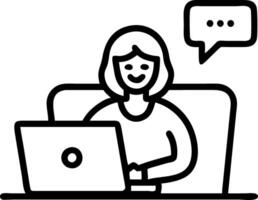 Happy mature woman calls on laptop while working from home smiling and talking during online virtual conference chat using computer in home office sitting on couch vector