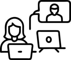 Happy businesswoman manager explains corporate software via e learning webinar assisting young employee with busy colleagues using laptops and talking in office vector
