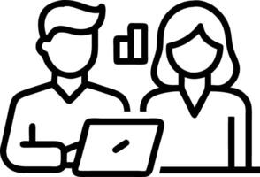Happy busy executive team people two company managers male and female partners entrepreneurs using tablet discussing company financial results working together standing in office v vector