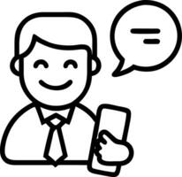 Happy African business man using smartphone in office smiling young Black entrepreneur communicating via AI business app on cellphone vector