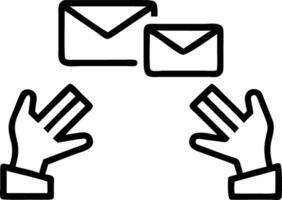 Hands manage holographic inboxes and unread messages representing email communication and digital correspondence vector