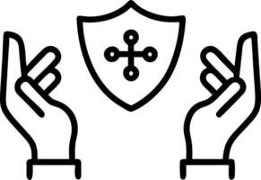 Hands managing glowing shield icons in digital space representing cyber protection and data security protocols vector