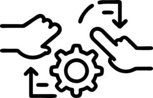 Hands interacting with gears and holographic workflow icons representing workflow automation and optimization vector