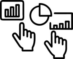 Hands interact with glowing bar graphs and pie charts in digital space illustrating visual data presentation and analysis vector