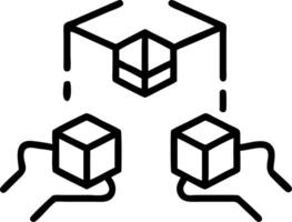 Hands arranging holographic cubes with delivery inventory and shipping icons to represent supply chain management in logistics vector