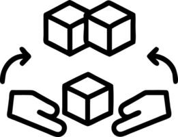 Hands arranging holographic cubes with icons representing delivery inventory and shipping to depict supply chain management in logistics vector