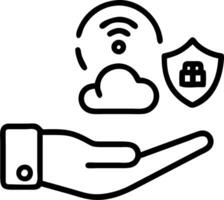 Hand using holographic SASE interface device displaying network security password cloud services data protection icons symbolizing Secure Access Service Edge technology in empty sp vector