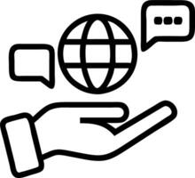 Hand using holographic multilingual translation globe with speech bubbles and various language icons in empty space vector