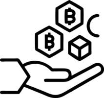 Hand using holographic interface for investment cryptocurrency guide in empty space vector