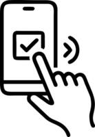 Hand using holographic digital payment interface on smartphone displaying online banking security transaction success icons symbolizing digital payments and fintech in empty space vector