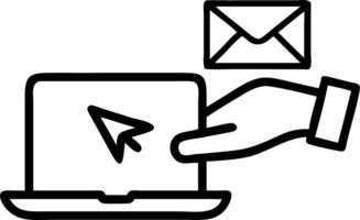 Hand using holographic email security device showing email protection spam virus icons on laptop in empty space vector