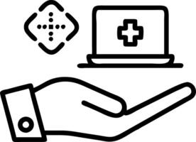 Hand using holographic AI driven healthcare device showing medical technology data protection icons on laptop in empty space vector
