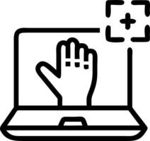 Hand using holographic AI driven healthcare device showing medical technology data protection icons on laptop in empty space Set 2 vector