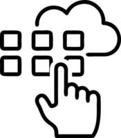 Hand typing on holographic SaaS interface displaying cloud computing software platforms icons in empty space Set 3 vector