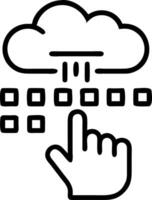 Hand typing on holographic SaaS interface displaying cloud computing software platforms icons in empty space Set 2 vector