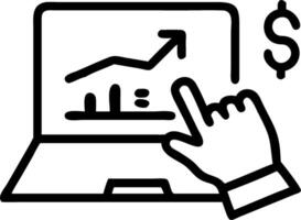 Hand typing on laptop with holographic ROI graph and financial strategy icons representing analyzing ROI and business strategy in empty space vector