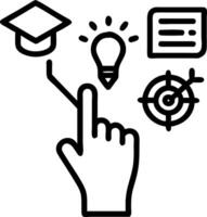 Hand typing on holographic MBA education device showing graduation cap target light bulb teamwork books icons in empty space Set 5 vector