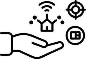 Hand touching holographic IoT interface with AI global networking industrial automation cybersecurity solutions smart home icons in empty space vector
