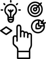 Hand typing on holographic MBA education device showing graduation cap target light bulb teamwork books icons in empty space Set 3 vector