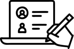 Hand signing holographic e document employee evaluation form on laptop with HR icons in empty space Set 2 vector