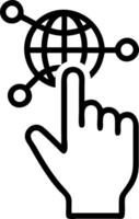 Hand touching holographic DNS and web server network icons representing domain name system cybersecurity global internet connections in empty space vector
