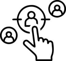 Hand selecting holographic recruitment device with target and group people icons representing talent acquisition candidate selection skill assessment in empty space vector
