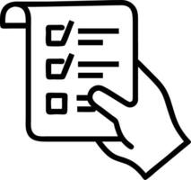 Hand reviewing holographic digital policy document with checklists and certification icons in empty space vector