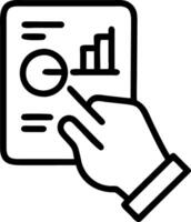 Hand reviewing holographic business audit device showing compliance target data analysis icons in empty space vector