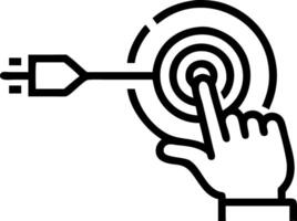Hand reaching to touch glowing digital holographic target with precision arrow vector