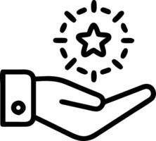 Hand presenting holographic reward evaluation icon symbolizing risk reward evaluation in financial management within empty space background vector