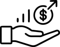 Hand presenting holographic reward metrics icon symbolizing risk reward metrics in financial management within empty space background vector