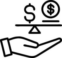 Hand presenting holographic reward balancing icon symbolizing risk reward balancing in financial management within empty space background vector