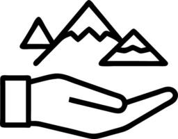 Hand presenting holographic mountains symbol representing japan Tokyo mountains in empty space background vector