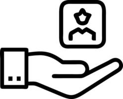 Hand presenting holographic interview experience symbol representing interview questions experience in empty space background vector
