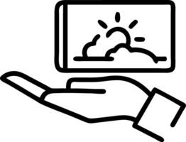 Hand presenting holographic device showcasing digital wallpaper trends with empty space background Set 2 vector