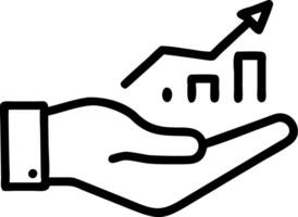 Hand presenting holographic business growth optimization symbol representing expansion optimization in empty space background vector