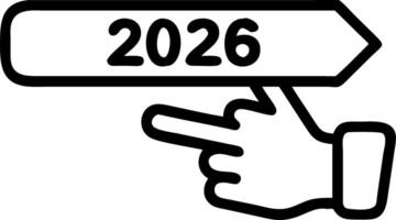 Hand pointing to holographic loading bar transitioning from 2026 to 2026 representing progress and future planning in empty space vector
