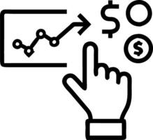 Hand pointing at holographic pricing strategy chart with cost revenue financial analysis icons representing strategic business planning in empty space vector