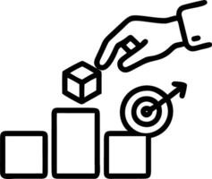 Hand placing holographic wooden block with 2026 target icon among blocks with graphs teamwork rocket symbols symbolizing future business goals and success planning in empty space c vector