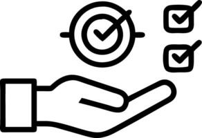 Hand placing holographic quality control certification device with target and check marks icons symbolizing quality assurance and certification for automation processes in empty sp vector