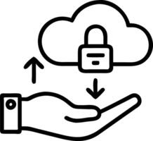 Hand managing holographic interface with cloud storage and security locks illustrating data backup vector
