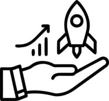 Hand launching holographic rocket symbolizing business growth and innovative strategies in a modern workspace setting vector