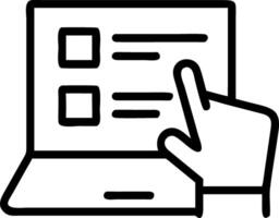 Hand interacting with online holographic checklist on laptop representing online assessment survey completion testing knowledge quizzes in empty space Set 4 vector