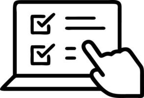 Hand interacting with online holographic checklist on laptop representing online assessment survey completion testing knowledge quizzes in empty space Set 5 vector