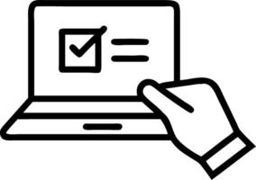 Hand interacting with laptop showing holographic digital certificate and compliance documentation in empty space vector