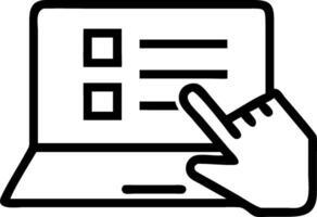 Hand interacting with online holographic checklist on laptop representing online assessment survey completion testing knowledge quizzes in empty space Set 3 vector