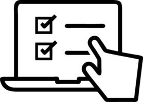 Hand interacting with online holographic checklist on laptop representing online assessment survey completion testing knowledge quizzes in empty space vector