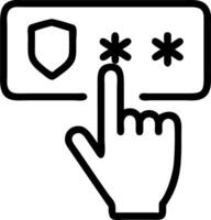 Hand interacting with holographic two factor authentication device showing shield 2FA secure access icons in empty space Set 4 vector