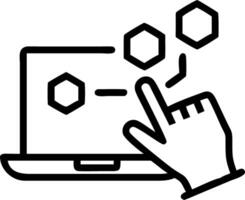 Hand interacting with holographic SAP system interface showing business process automation data management digital transformation icons on laptop in empty space Set 17 vector
