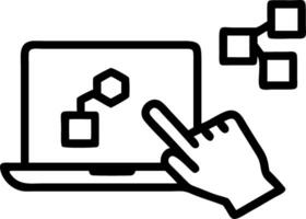 Hand interacting with holographic SAP system interface showing business process automation data management digital transformation icons on laptop in empty space Set 14 vector